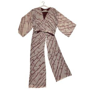 Ramona LaRue By Arianne XS Bamboo Print Kimono Sleeve Set Flowy Wide Leg